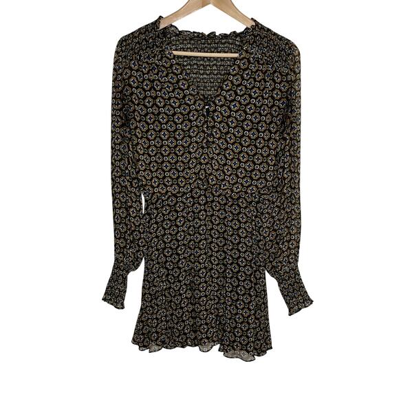 Veronica Beard Womens Sacchi Sheer Printed A Line Dress 2 Black Pleated - Picture 4 of 16